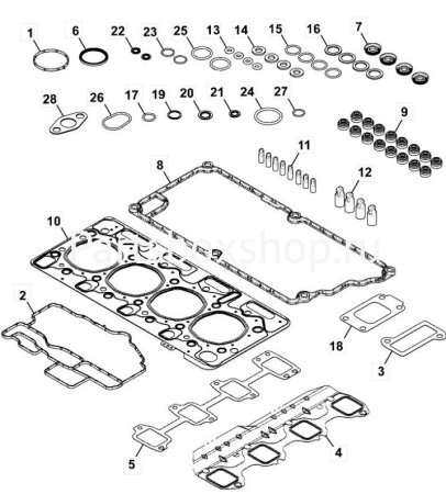 Комплект прокладок двигателя верхний 320/09382 PBS